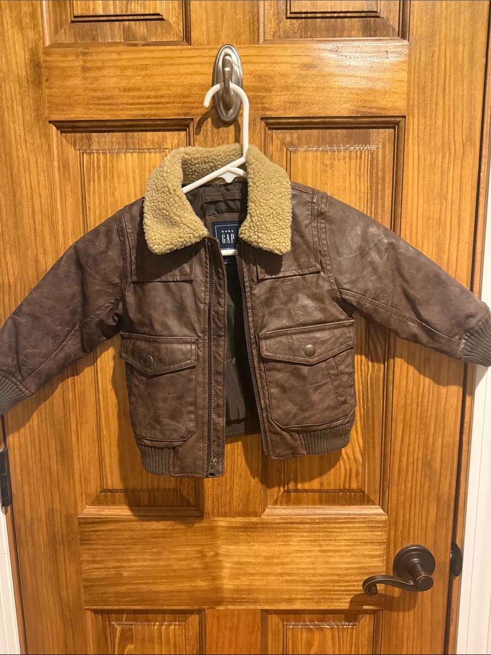 GAP Kids Brown Jacket with Cream Sherpa Collar